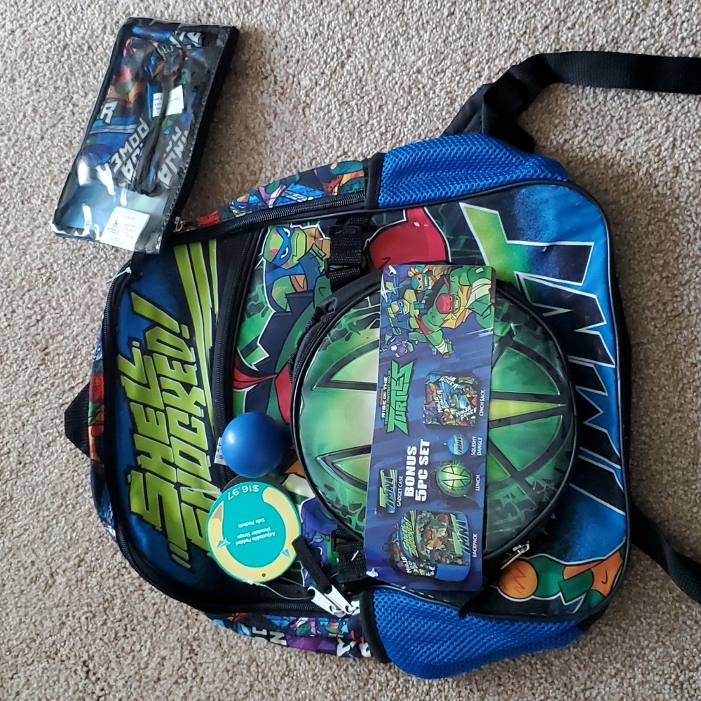 New TMT Turtle Backpack Lunch box 5 piece Set